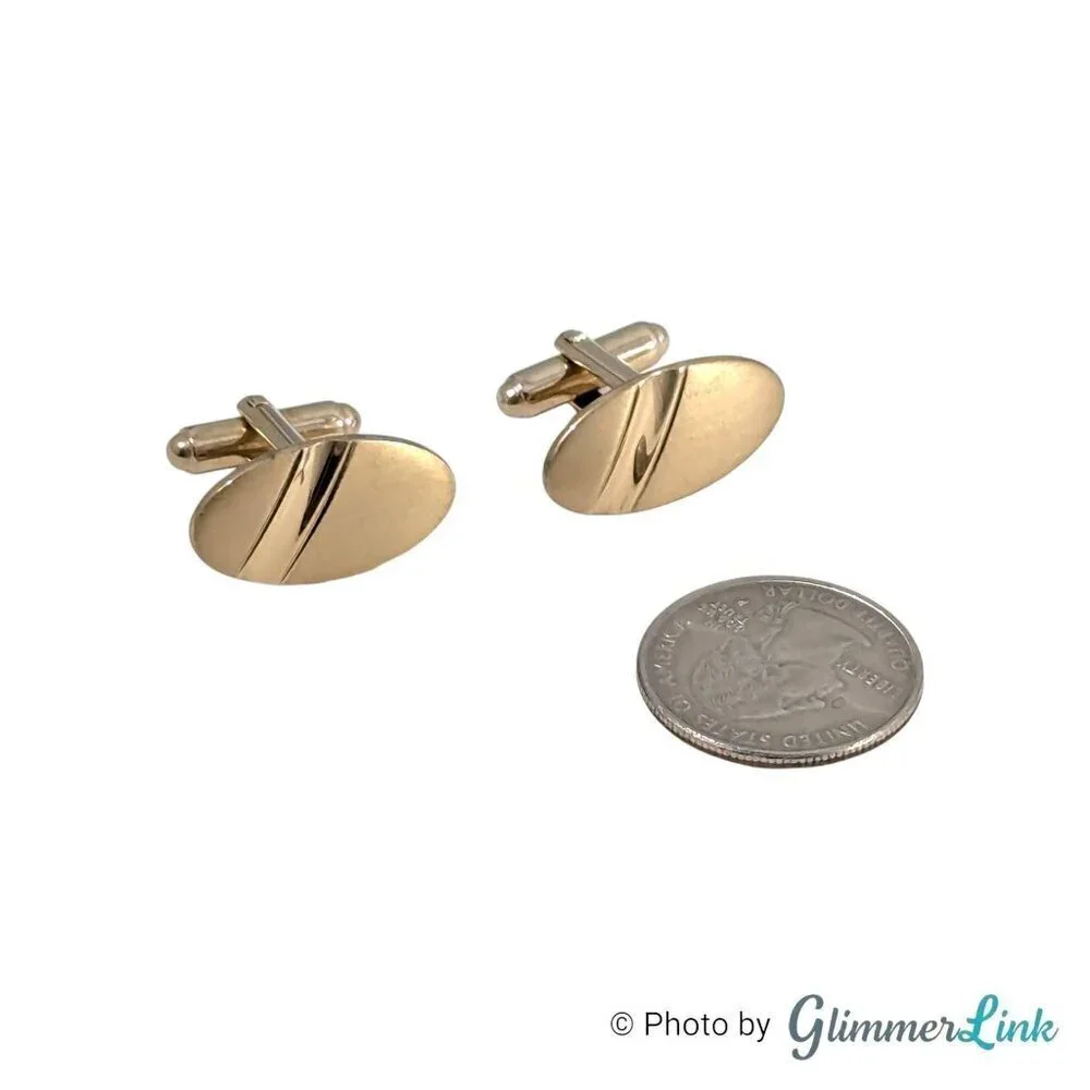 Vintage Shields Fifth Avenue Diagonal Stripe Oval Gold Tone Cufflinks